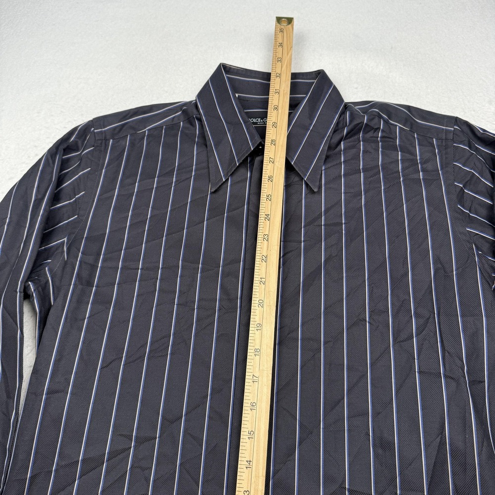 Dolce & Gabbana Shirt Mens 16.5 42 Black Stripe Cotton Long Sleeve Dress Italy - Picture 4 of 8